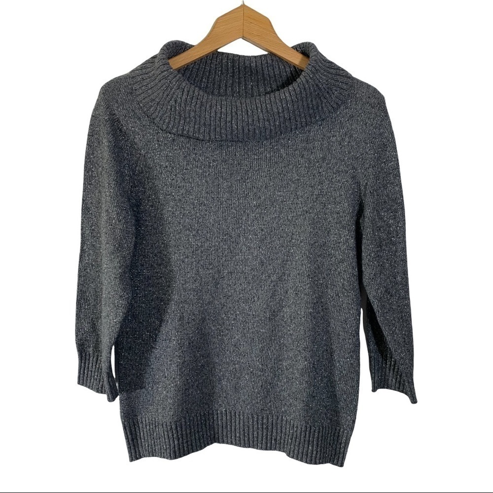 Charter Club Silver Metallic Thread Cowl Neck Sweater